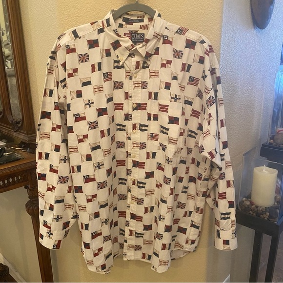 Vintage Chaps Ralph Lauren Men Assorted Flag All Over Print Shirt Size Large - Picture 1 of 7
